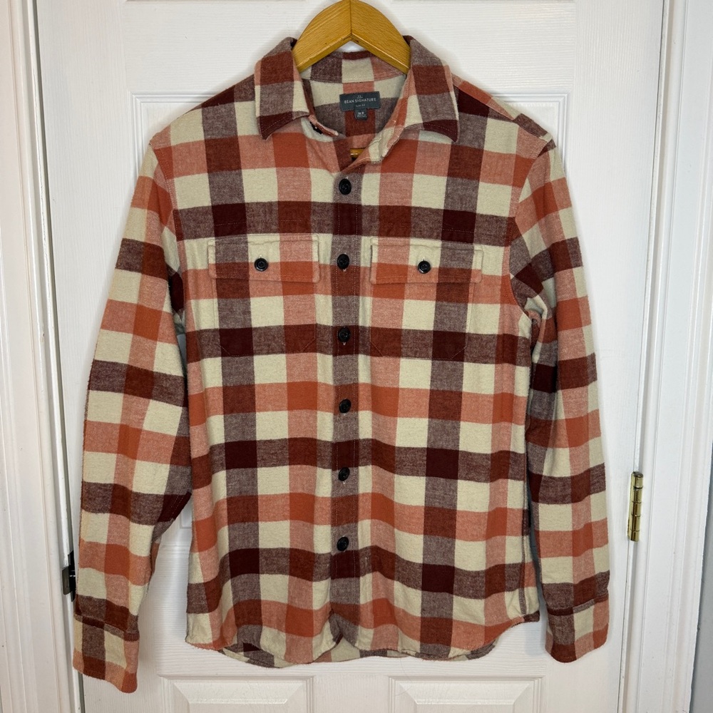 L.L. Bean Signature Hickory Plaid Flannel Button Down Shirt Medium Regular Slim